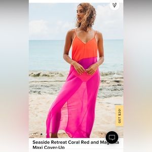 Lulu’s Seaside Retreat Coral Red and Magenta Maxi Cover-Up